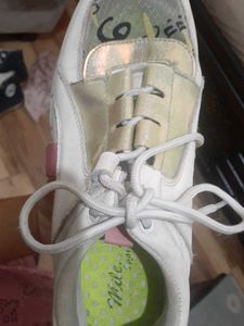 Stylish White &amp; Gold Chunky Sneakers