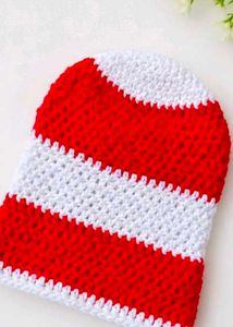 🧶Handmade Crochet Baby Beanie – Red & White