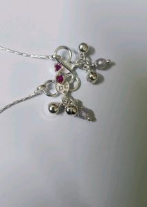 pure silver Anklets with Pink Flower Charm