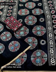 Ajrakh Cotton Feel Black Saree