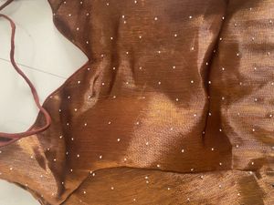 heart line neckline Elegant Brown Embellished Blou