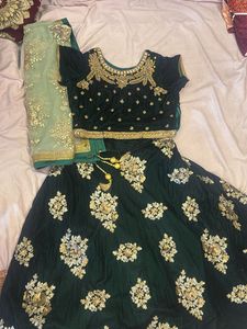 Elegant Green Velvet Lehenga Choli Set