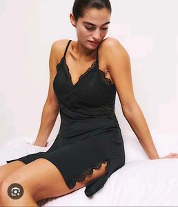 Black Lace Trim night slip with brief 👍
