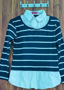 Striped Collared Long Sleeve Top