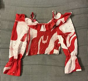 Red &amp; White Printed Blouse