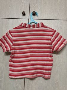Striped Cropped Collared Top
