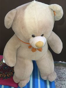 Large Cream Teddy Bear with Orange Bow 🎀
