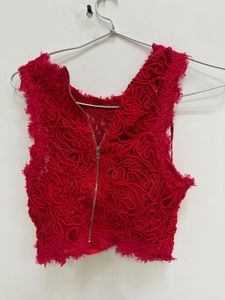 Red Lace Crop Top Blouse