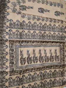 Bishnupuri Katan Silk BlockPrint Traditional Saree