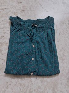 Teal Leaf Print Top (Pluse Size)