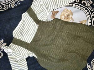 Girls Olive Green Dress with Striped Top