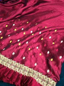 Maroon Embroidered Saree with Lace Border