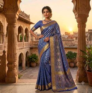 Elegant Blue & Gold Saree