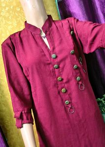 Stylish Magenta Kurti with Unique Button Detail
