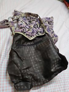 Purple Beaded Floral Hobo Handbag