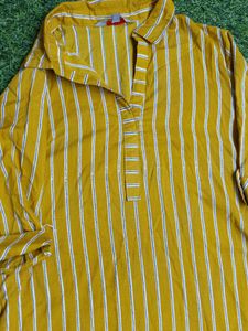 Mustard Yellow Striped Kurta Set