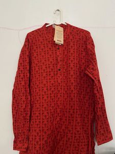 Men's Red Geometric Print Kurta