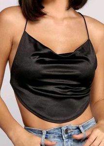 satin black cowl neck top