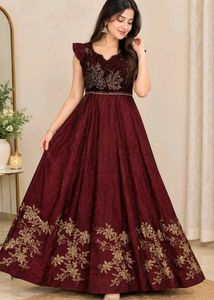 Elegant Maroon Embroidered Gown