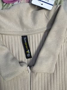 Ribbed Polo Zip Top