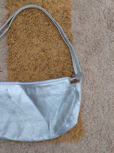 Stylish Silver Leather Hobo Bag