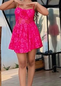 Vibrant Pink Floral Mini Dress