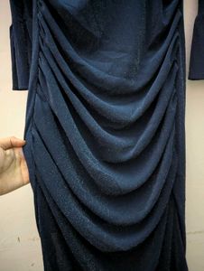 Elegant Navy Blue Ruched Midi Dress