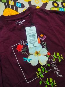 Shein Drop Shoulder Floral Print Boxy Fit Crew Top