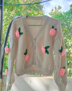 knitted rose cardigan