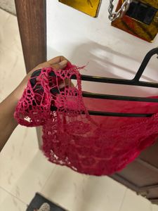 Pink Lace Crochet Overlay Top – Size SStylish