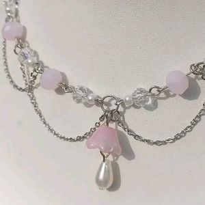 Pink Flower Beaded Choker