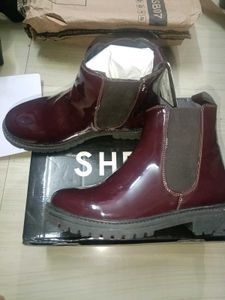 Burgundy Slip-On Almond Toe Boots
