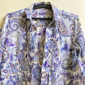 Paisley Print Button-Up Blouse