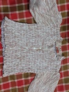 Smocked Print Long Sleeve Top