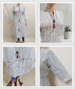 Striped Cotton Kurta with Red Embroidery
