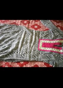 Grey Printed Kurta with Pink Border