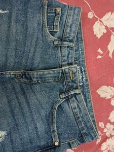 Blue Denim High Rise Shorts