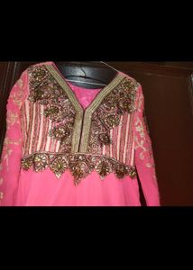 SPink Embellished long dress with dupata f