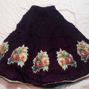 Velvet Floral Embroidered Skirt