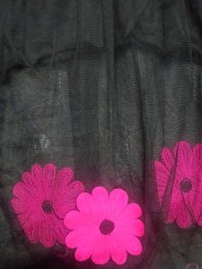 Black Tulle Skirt with Pink Flowers