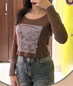 Brown Graphic Print Long Sleeve Top