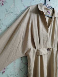 Long Sleeve Beige Linen Dress