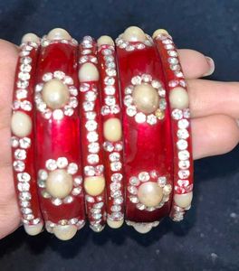 Red &amp; Pearl Bangle Set 2-4