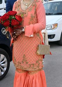 Exquisite Peach Embellished Sharara Set