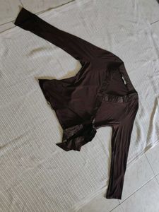MARKS &amp; SPENCER Brown Long Sleeve Wrap Top