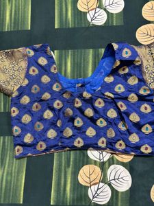 Blue &amp; Gold Silk Saree with Blouse