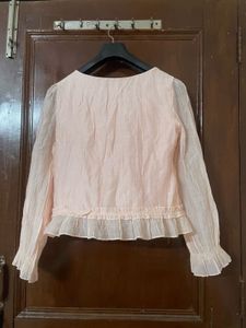 Chic Ruffled Pink Long Sleeve Top