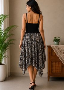 Black &amp; White Printed Midi Dress