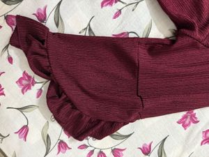 Maroon Top with Ruffle Sleeves
