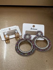 Pack of 2 Fashionable Crystal Stud Earrings